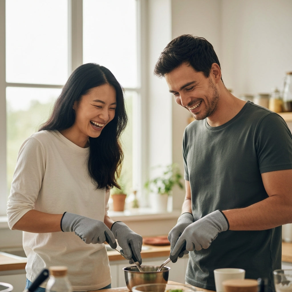 Family Cooking Safely With GuardPro Gloves